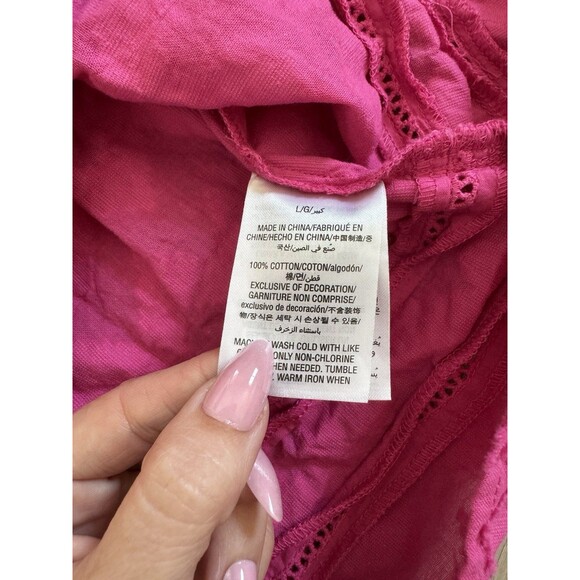 Trina Turk Pink Boho Blouse Textured Chevron Eyelet Beachy Coverup Top Resort L - Picture 6 of 7